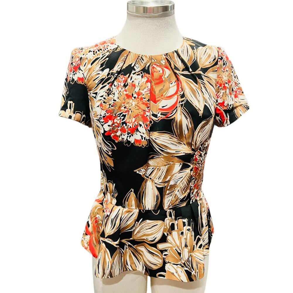 Trina Turk tropical print peplum blouse Size 2